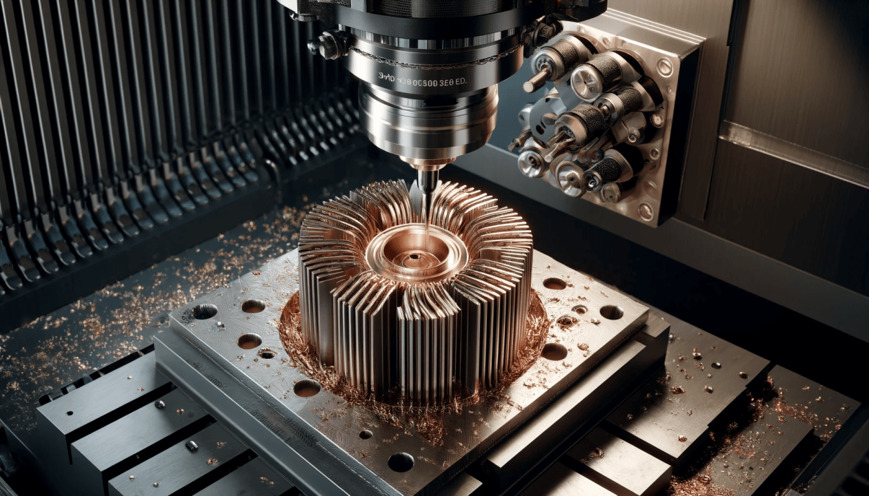 Illustration showing the appearance of a heat sink in electronic devices, with metal fins to facilitate heat dissipation.